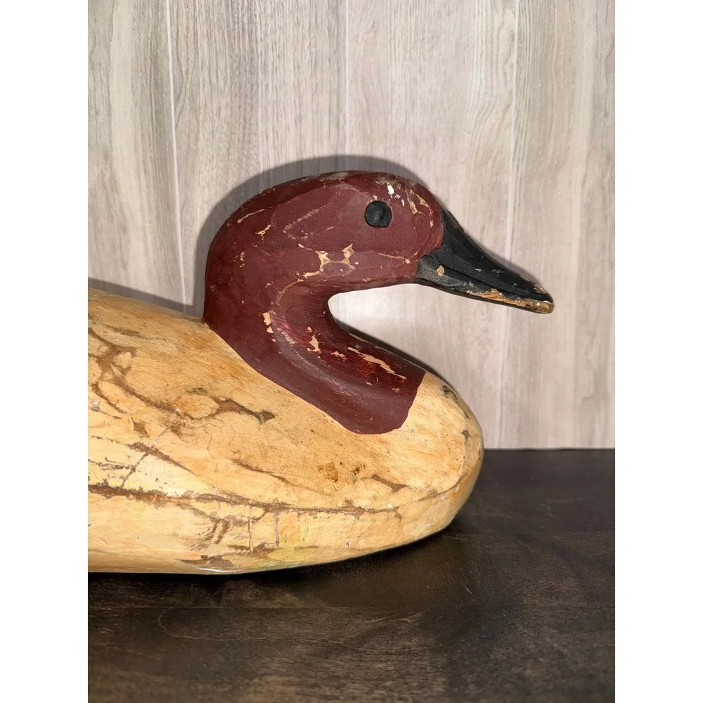 Vintage Hand Carved Wooden Duck‎ Decoy Rustic Folk Art Waterfowl Figurine Decor
